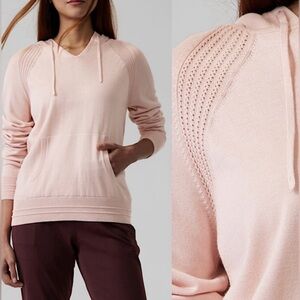 Athleta Women’s Evergreen Knit Sweater Hoodie in Hydrangea Pink Size Small